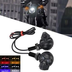 2pcs 미니 오토바이 Led 회전 신호등 해골 모양 DRL 표시기 혼다 야마하 혼다에 대한 전면 후면 회전 신호