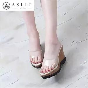 [애슬릿] 여성 투명 스트랩 통굽 웨지 힐 슬리퍼 10cm (6967663A)