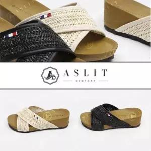 [애슬릿] 메쉬 꼬임 엑스 스트랩 웨지 통굽 슬리퍼 (5686043A)