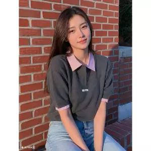 GENERAL IDEA WOMAN 셔츠 카라 피케 하프 니트 CHARCOAL / GF2LKP531 1386949