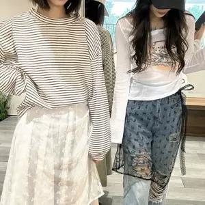(다올)여성 레이스 망사 랩스커트 페이크 레이어드스커트