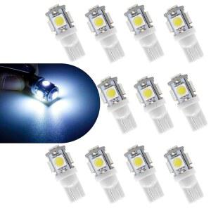 Zikefest 10PCS T10 자동차 LED 전구, 웨지 전구 5SMD 5050 칩, 12V 대시 194 158 168 193 198을 대체, 돔 맵, 트렁크, 대시보드용 자동 실내등 (흰색)