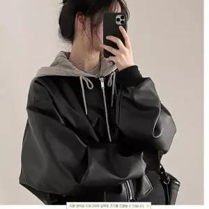 레더자켓 아웃도어 박시핏 가죽자켓 루즈핏 후드 간절기 여성가죽점퍼 페이크레더