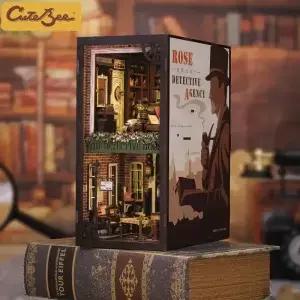 CUTEBEE Book Nook 3D 퍼즐 소형 인형 집 키트 터치 라이트 먼지 커버 DIY 책장 삽입 선물 로즈 탐정 기관