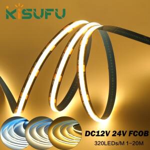 8mm 폭 COB LED 스트립 블랙 DC12V 24V 320LEDs/m 3000K 고밀도 균일광 CRI 90+ 실내 장식 1M-20M
