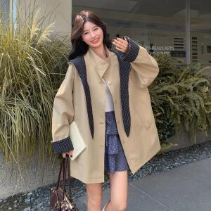 엘럽 여성 잉글리시 빈티지 체크 트렌치코트 봄 슬림 톱 원템