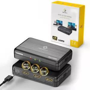 4K HDMI 스플리터 1인치 2아웃 미러 전용 - 2.0 4K@60Hz 자동 다운스케일링 18Gbps HDCP 2.2 스마트 전원