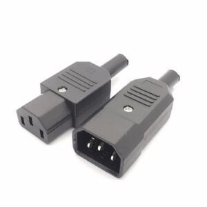 IEC 직선 케이블 플러그 커넥터 C13 C14 10A 250V 검정색 암수 재배선  전원 3핀 AC 소켓
