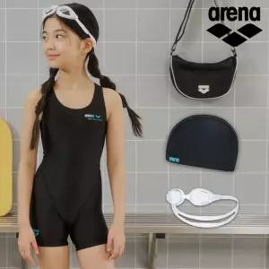 아레나 여아 킥앤풀 여아동 3부 반신 블랙 수영복 키트 A5SG1KG04