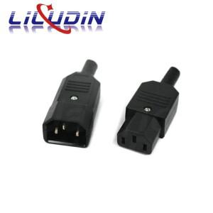 IEC 직선 케이블 플러그 커넥터 C13 C14 10A 250V 검정색 암수 재배선  전원 3핀 AC 소켓