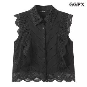 심플 카라넥 레이스 민소매 블라우스 GQBBA069D 1342299