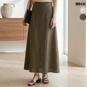 린넨 A라인 밴딩 롱 스커트