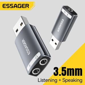 Essager USB 사운드 카드 외부 3.5mm 어댑터 이어폰 마이크 스피커 PS4 노트북 컴퓨터 용 오디오 인터페이