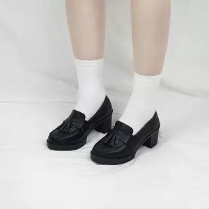 나썸 국산 블랙 가보시 키높이 무광 테슬 로퍼 7cm