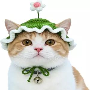 고양이 생일 파티를 위한 플로펠러브 플라워 모자 코튼 소프트 귀여운 니트 작은 반려동물을 봄 강아지