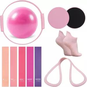 여성용 짐프로그 13 PCS 필라테스 장비 키트 저항 밴드 코어 슬라이더 양말 가방 및 스타터 홈 운동
