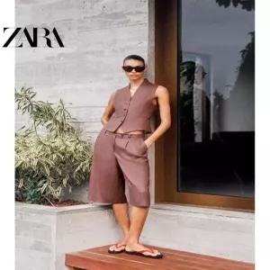 ZARA 자라 여성 아마 혼방 롱 스타일 캐주얼 반바지 세트 2664857 172