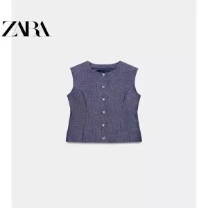 ZARA 자라 봄/여름 여성용 민소매 라운드넥 우아한 플리츠 베스트 세트 2298164 405