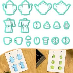 18Pcs 티 파티 폴리머 클레이 커터 오후 스크림 귀걸이 커피 케이크 귀여운 생일 DIY 용품 만들기