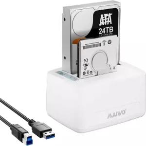 MAIWO 듀얼 베이 하드 드라이브 도킹 스테이션 - 2.5인치 및 3.5인치 HDD/SSD용 USB 3.0에서 SATA