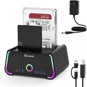 하드 드라이브 도킹 스테이션 2.5/3.5인치 SATA HDD SSD용 USB C 듀얼 베이 도크 최대 5Gbps 리더 UASP
