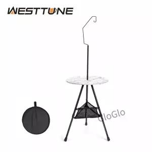 WESTTUNE 캠핑용 원형 테이블라이트 스탠드 포함 닉 실내/실외용 조절 가능한 다리가 있는 초경량 휴대용