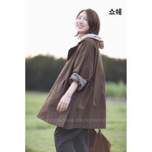 원픽 여성 가을 칼라 체크 하프 트렌치 코트
