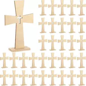 비버 공예용 나무 십자가 24피스 가톨릭 세례용 벌크 미완성 중앙 조각 벽 장식 첫 성찬 8 x 5 인치