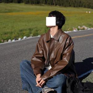 EAMT 남성 가죽옷 봄가을 오토바이 캐주얼 코트 터틀넥 카고 가죽 재킷 상의 EUNG
