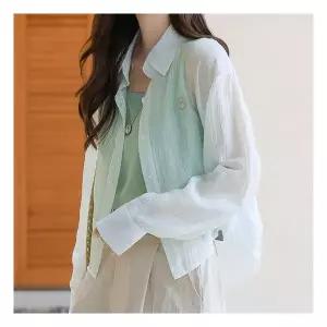 [시크폭스] 로멀 텐셀 스트라이프 세미크롭 셔츠_52SH406