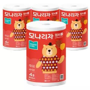 모나리자 녹스 점보롤 2겹 300m 4롤x4팩 대용량 휴지