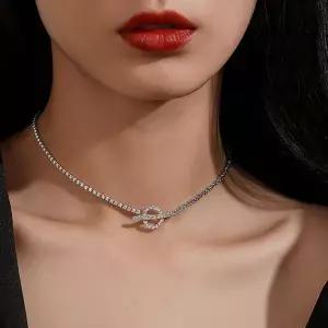 [하프클럽/셀럽하우스]올 크리스탈 큐빅 3mm 테니스 초커 토글바 네크리스 목걸이