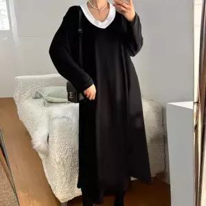 빅사이즈 511 기모브이넥배색원피스 DRAV717 (43390342A)
