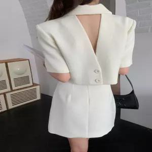 [무슈봉]테일러카라 크롭 뒤트임 자켓 스커트 세트 3col (14858882A)