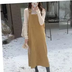 여성 캐주얼 루즈핏 코듀로이 골덴 멜빵 롱 원피스