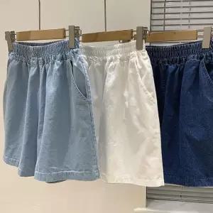 [제이에스엘케이]데일리 코튼 데님 밴딩 하이웨스트 하프 팬츠 (39176001A)