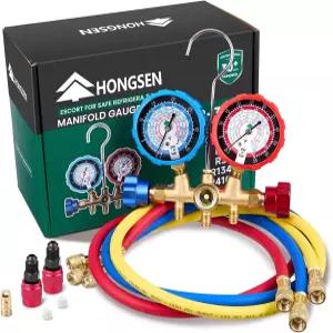 황동 본체 및 방폭 렌즈가 장착된 HVAC 매니폴드 게이지 세트 3FT 호스 R410A 어댑터가 AC R32 R134a R22와