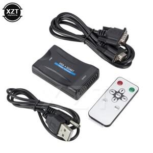 VGA-SCART 비디오 오디오 변환기 어댑터 원격제어 USB DC 전원 케이블  VGA tv용 NTSC PAL SECAM 지원