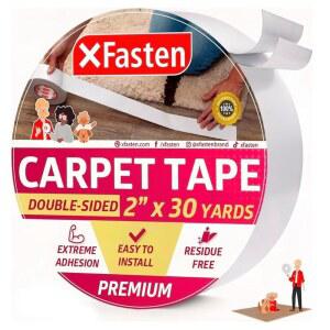 XFASTEN 2인치 X 30야드 면적 러그용 양면 카펫 테이프 - 원목 바닥 라미네이트 타일 초강력 접착력 목재 안전을 위한 잔류물 없는 헤비 듀티 바닥재 언더레이어링 러그 그리퍼
