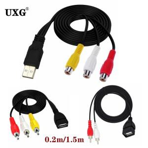1pc USB 남자 플러그 3 RCA 여자 어댑터 오디오 변환기 비디오 AV 케이블 HDTV TV 텔레비전 와이어 코드 용
