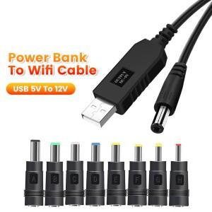 5V에서 12V로 변환하는 USB-DC 전원 케이블 8개의 어댑터 포함 부스트 컨버터 잭 충전 와이파이 라우터 미