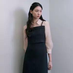 [국내백화점] 잇미샤 원피스 뷔스티에 출근룩 스퀘어넥 퍼프소매 플레어라인 타이디테일