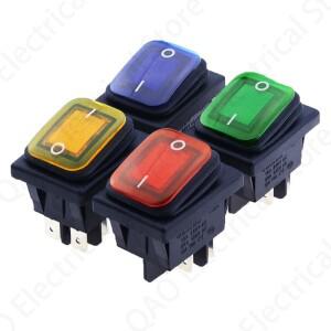 30x22 헤비 듀티 방수 로커 스위치 12V 빨간색 LED 220V 조명 16A KCD4-201 DPST 4핀