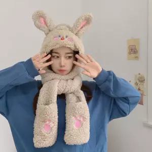 앙큼한토끼곰후드머플러 넥워머 털모자 머플러 목도리 aoH89XTy
