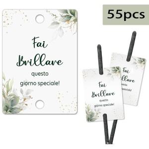 55개 웨딩 스파크 태그 - 녹색 잎 디자인(5x7cm) 케이크 자르기 및 신혼부부 입장 장식/웨딩 기념품으로 사
