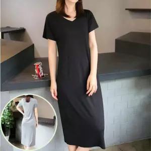 여자 무지 깔끔한 롱 원피스 로맨틱 우아한 여리여리한 반팔 베이직 무지 블? 여성 치마