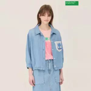 베네통 야자수 스트링 데님 셔츠 BABLA8631