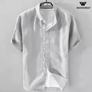 남성 여름 시원한 린넨 헨리넥 반팔 셔츠 차이나카라 남방 빅사이즈 WI015S
