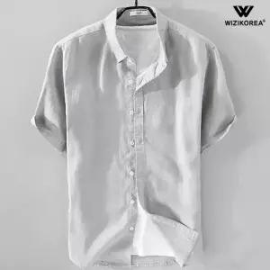 [위즈아이]남성 여름 시원한 린넨 헨리넥 반팔 셔츠 차이나카라 남방 빅사이즈 WI015S