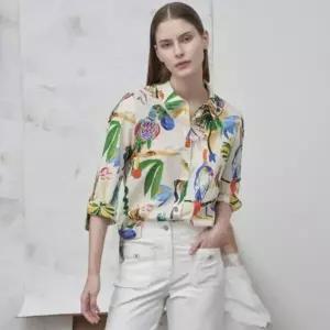 올리비아로렌 sh06 프린트 아사 블라우스  VVCNL5M4461